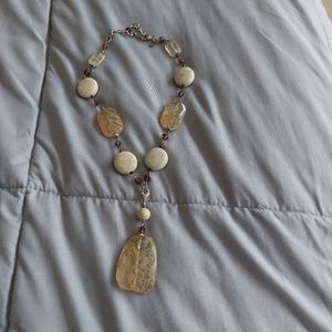 Tan and cream stone 'y' necklace with removable pendant